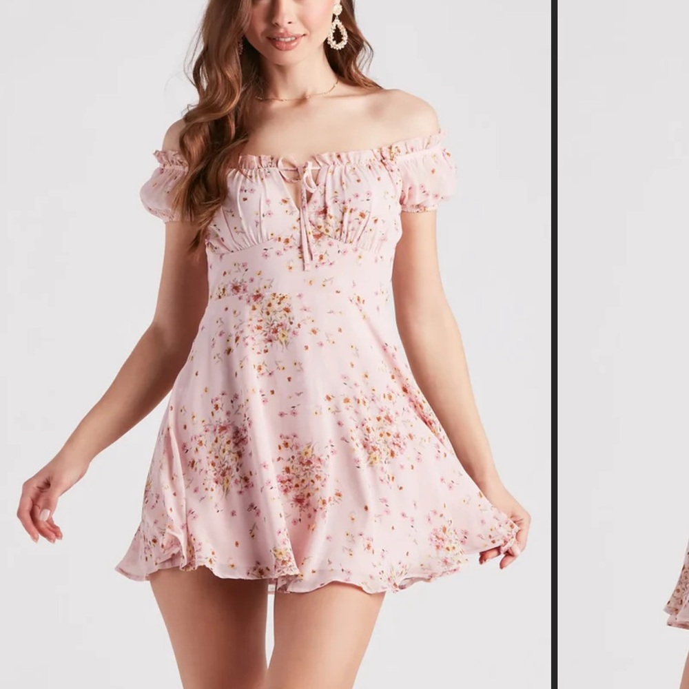 Windsor Blush Pink Floral Off-Shoulder Mini Dress